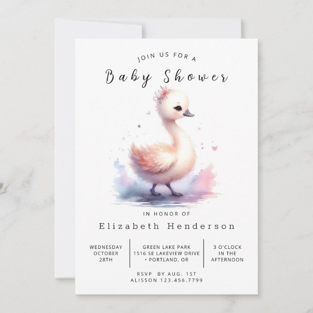 Invitation Baby shower de cygne modifiable Whimsy (Devant)
