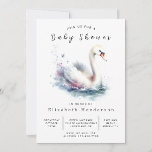 Invitation Baby shower de cygne numérique du lac