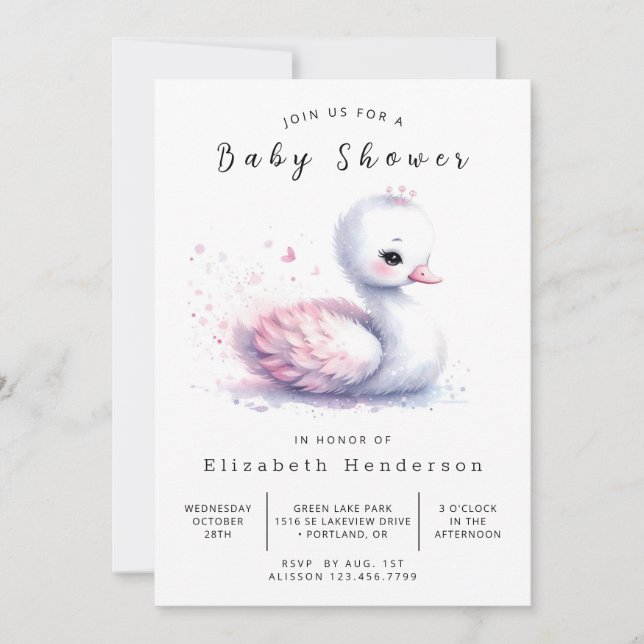 Invitation Baby shower de cygne numérique du lac (Devant)