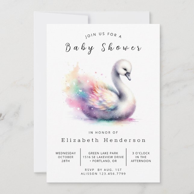Invitation Baby shower de cygne numérique Whimsical (Devant)