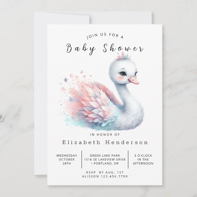 Invitation Baby shower de cygne Pastel Printable (Devant)