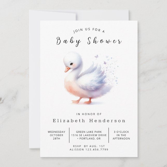 Invitation Baby shower de cygne Pastel Printable (Devant)