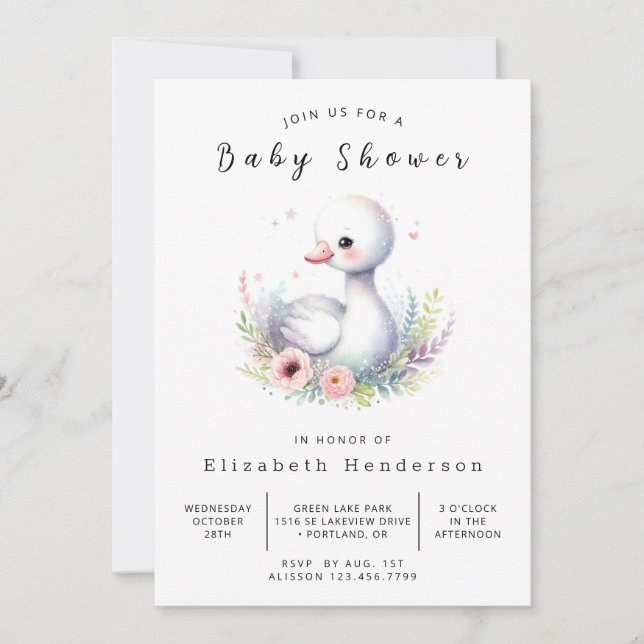 Invitation Baby shower de cygne personnalisé classique (Devant)