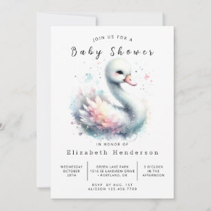 Invitation Baby shower de cygne personnalisé enchanté