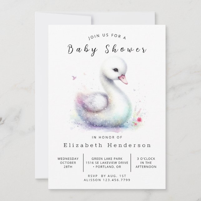 Invitation Baby shower de cygne personnalisé unique (Devant)