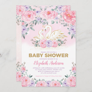 Invitation Baby shower de cygne princesse Lavender Pink Peoni