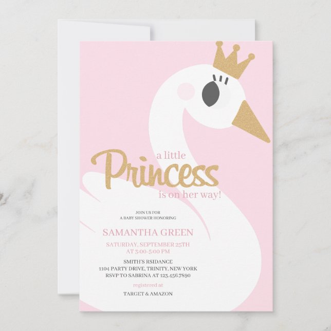 Invitation Baby shower de cygne rose (Devant)