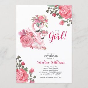 Invitation baby shower de cygne rose
