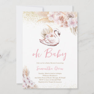 Invitation Baby shower de cygne rose Boho