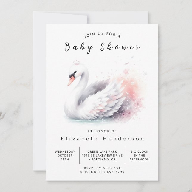 Invitation Baby shower de cygne rustique modifiable (Devant)