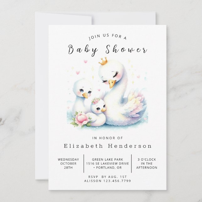 Invitation Baby shower de cygne rustique modifiable (Devant)