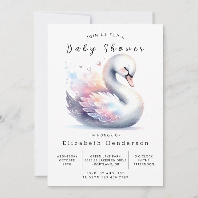 Invitation Baby shower de cygne Whimsy Printable (Devant)