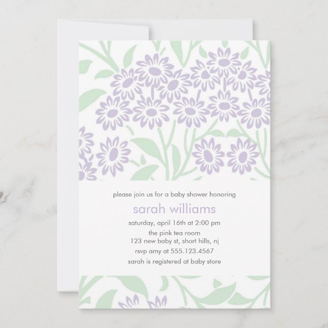 Invitation Baby shower de Damas florales violettes et vertes (Devant)