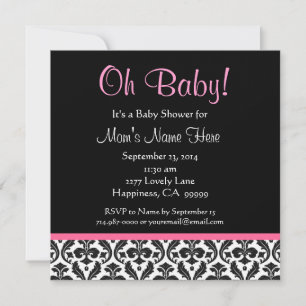 Invitation Baby shower de Damas rose en plumes noires