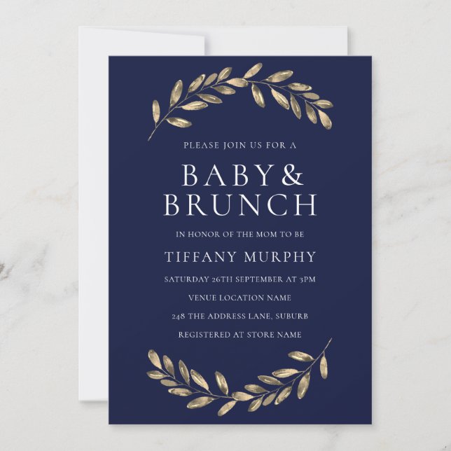 Invitation Baby shower de  de la couronne de feuille de marin (Devant)