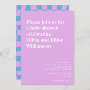 Invitation Baby shower de découpe super Lavender Checkerboard