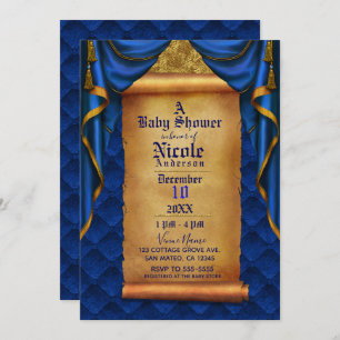 Invitation Baby shower de défilement Royal Blue & Gold Drapes