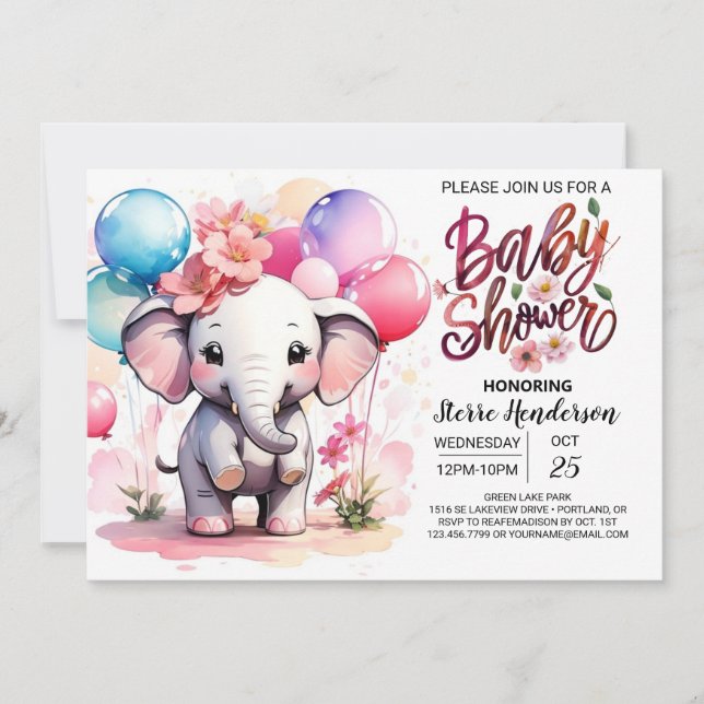 Invitation Baby shower de délice Eléphant Rose (Devant)