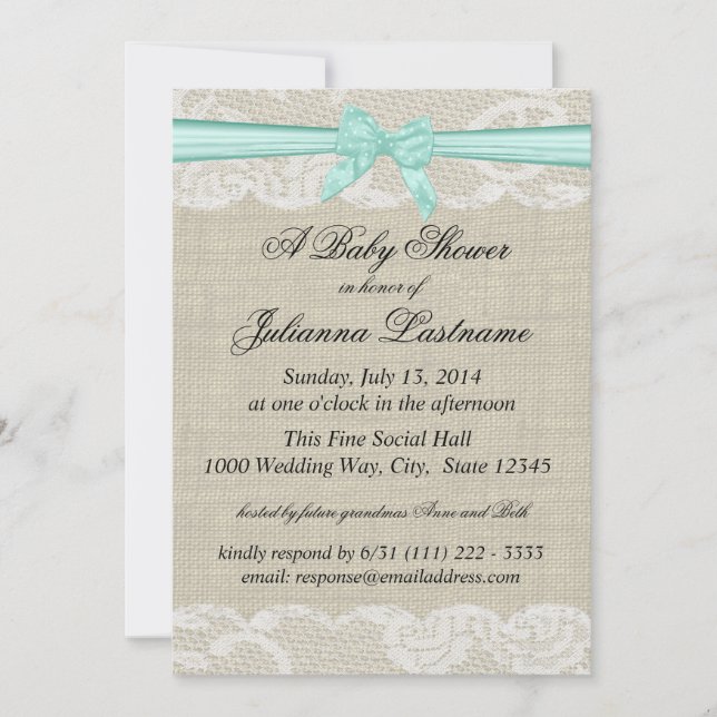 Invitation Baby shower de dentelle Burlap et Bow (Devant)