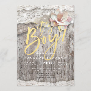 Invitation Baby shower de dentelle en bois rustique