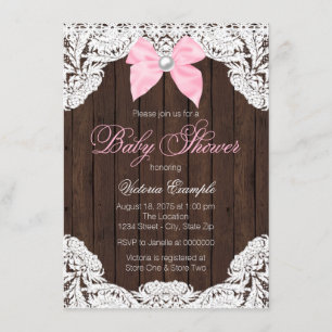 Invitation Baby shower de dentelle et en bois