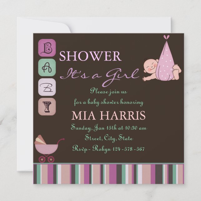 Invitation Baby shower de design moderne violet et vert Invit (Devant)