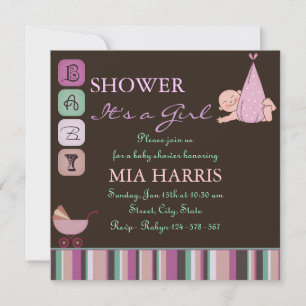 Invitation Baby shower de design moderne violet et vert Invit