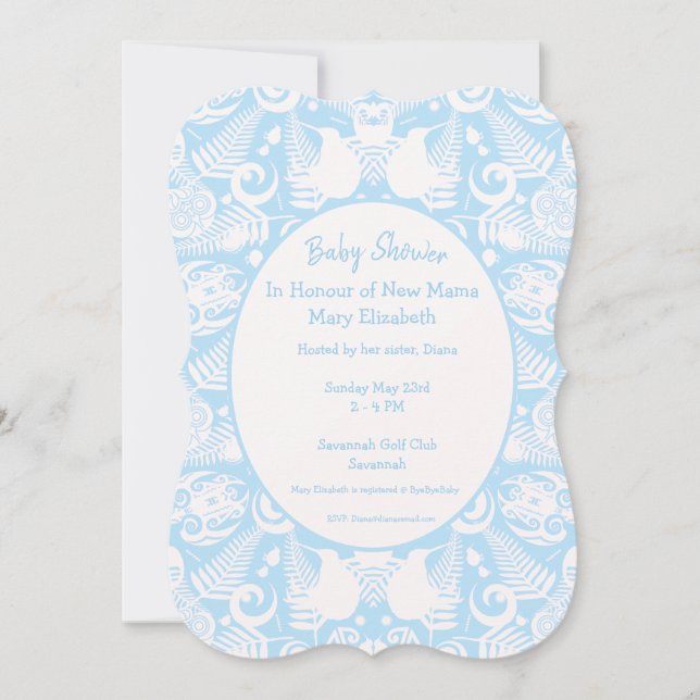 Invitation Baby shower de design tribal bleu Nouvelle-Zélande (Devant)