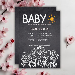 Invitation Baby shower de dessin Chalkboard Baby Spring