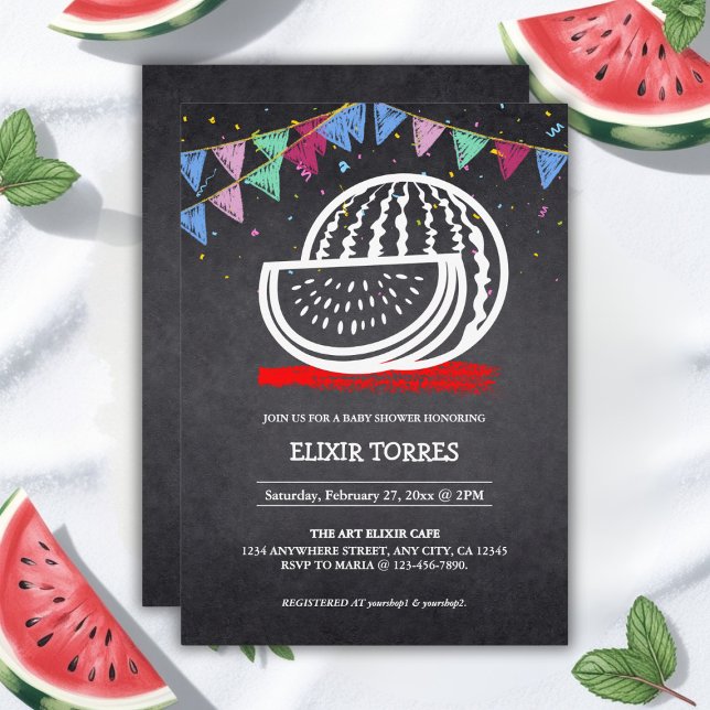 Invitation Baby shower de dessin Chalkboard Watermelon (Créateur téléchargé)