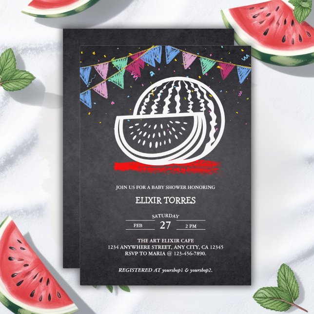Invitation Baby shower de dessin Chalkboard Watermelon (Créateur téléchargé)