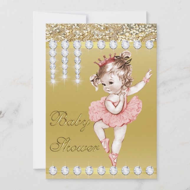 Invitation Baby shower de diamants Princess Ballerina Gold Fa (Devant)