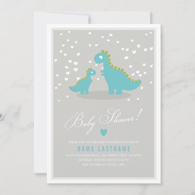 Invitation Baby shower de dinosaure bleu élégant (Devant)