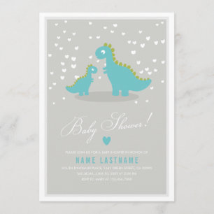 Invitation Baby shower de dinosaure bleu élégant
