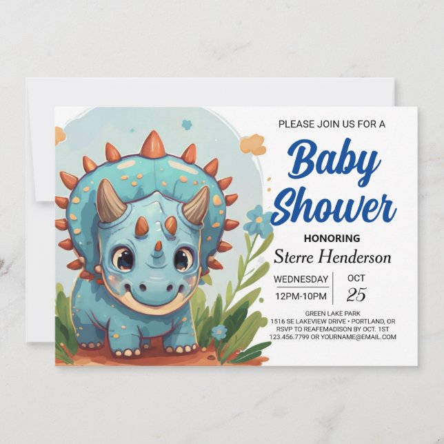 Invitation Baby shower de dinosaure lunaire sur mesure (Devant)