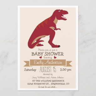 Invitation Baby shower de dinosaure rouge mignon T-Rex ou arr