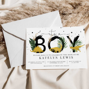 Invitation Baby shower de dinosaures d'or tropical