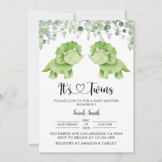 Invitation Baby shower de Dinosaures jumeaux
