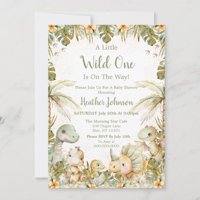 Invitation Baby shower de dinosaures neutres de Boho (Devant)