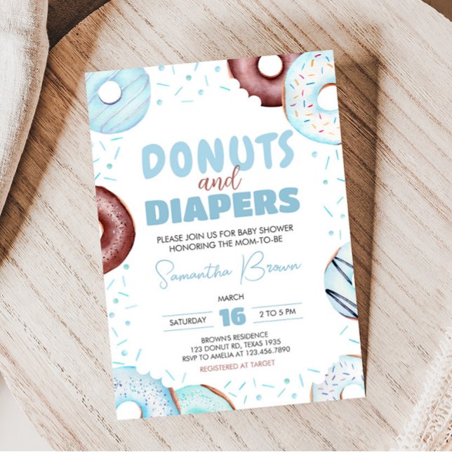Invitation Baby shower de Donuts et de Diapeurs bleus (Donuts and Diapers Baby Shower Invitation)
