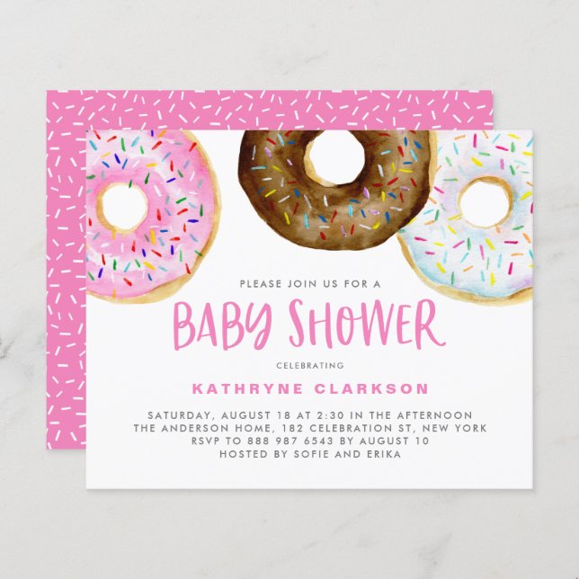 Invitation Baby shower de Donuts roses et chocolat (Devant / Derrière)