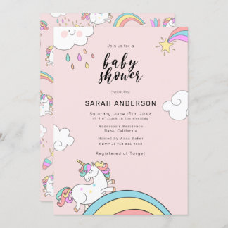 Invitation Baby shower de doodle Unicorn mignon