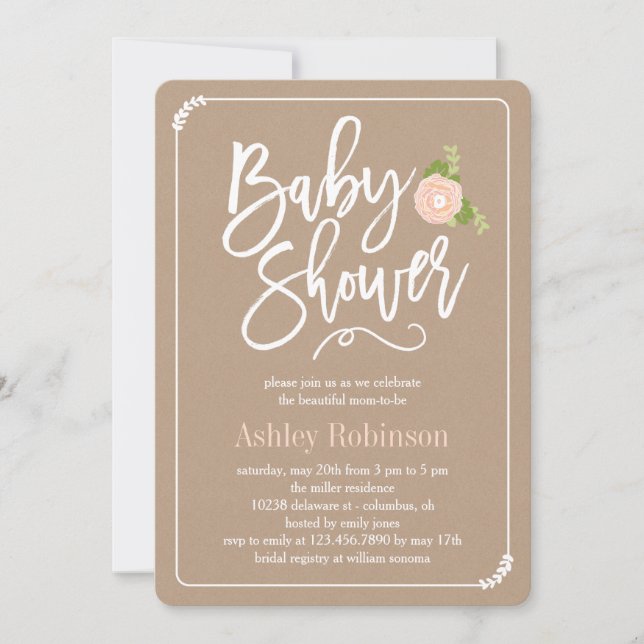 Invitation Baby shower de douche de jardin Kraft (Devant)