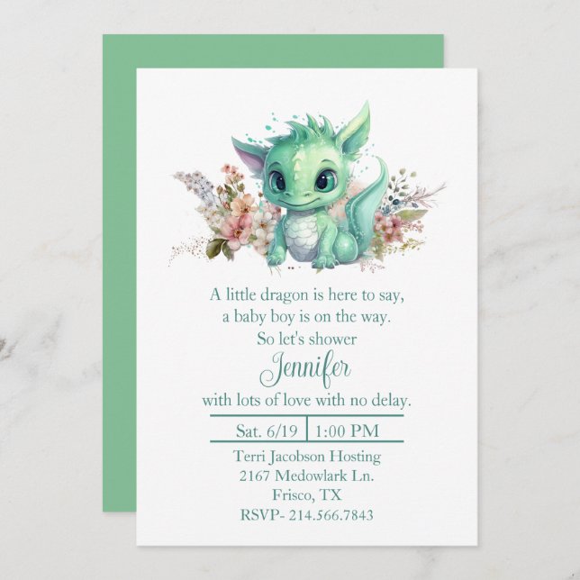 Invitation Baby shower de Dragon Bébé (Devant / Derrière)