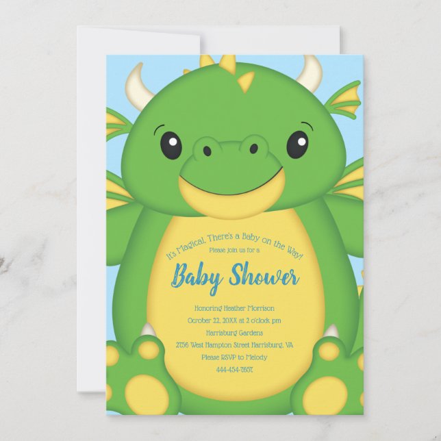 Invitation Baby shower de dragon bleu (Devant)