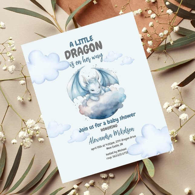 Invitation Baby shower de dragon d'aquarelle bleu (Créateur téléchargé)