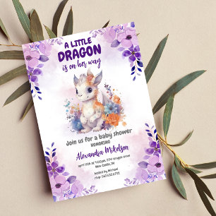 Invitation Baby shower de dragon d'aquarelle violet