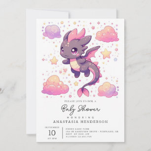 Invitation Baby shower de dragon doux pour dessin animé