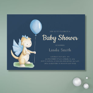 Invitation Baby shower de dragon neutre de genre bleu mou