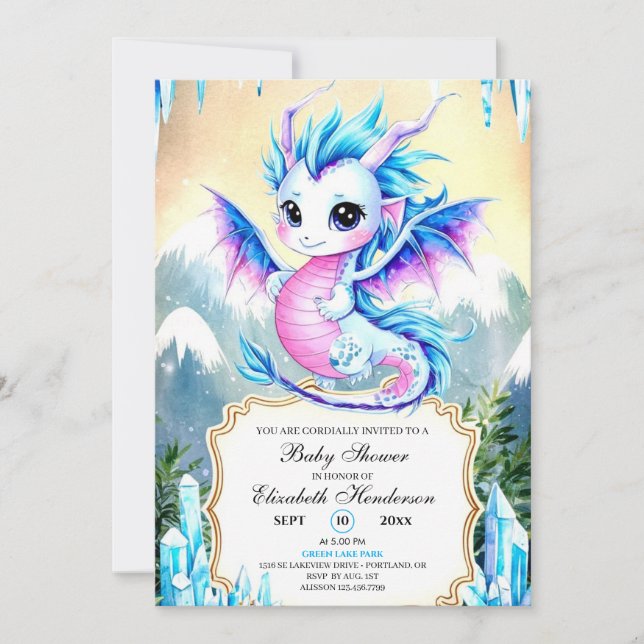 Invitation Baby shower de dragon simple enchanté (Devant)